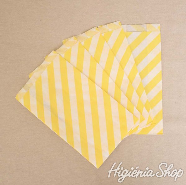 BontaBag 1 kg-os papírtasak sárga csíkos design mintával - 200 db